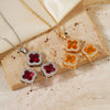Wholesale Copper Inlaid Zircon Natural Plants And Flowers Style Fourleaf Clover Earrings And Necklace Twopiece Jewelry Set
