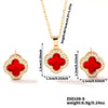 Wholesale Copper Inlaid Zircon Natural Plants And Flowers Style Fourleaf Clover Earrings And Necklace Twopiece Jewelry Set