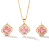 Wholesale Copper Inlaid Zircon Natural Plants And Flowers Style Fourleaf Clover Earrings And Necklace Twopiece Jewelry Set