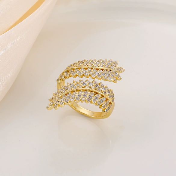 Wholesale Copper Inlaid Zircon Open Ring With Flower Pattern And Plant Style For Men And Women