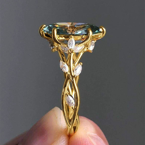 Wholesale Copper Inlaid Zircon Ring For Women Leaf Geometric Design