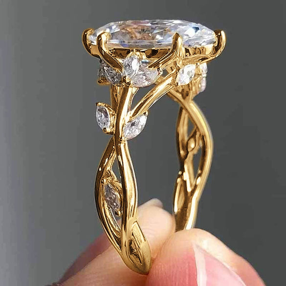 Wholesale Copper Inlaid Zircon Ring For Women Leaf Geometric Design