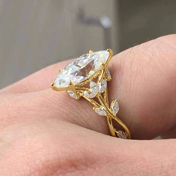 Wholesale Copper Inlaid Zircon Ring For Women Leaf Geometric Design