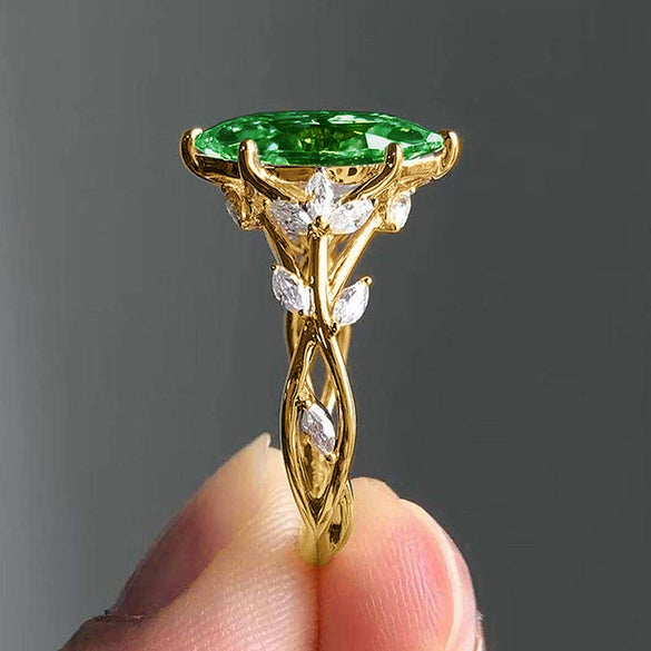 Wholesale Copper Inlaid Zircon Ring For Women Leaf Geometric Design
