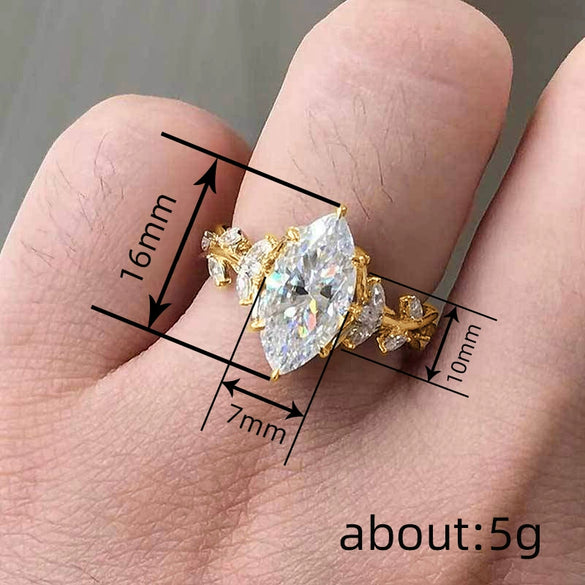 Wholesale Copper Inlaid Zircon Ring For Women Leaf Geometric Design