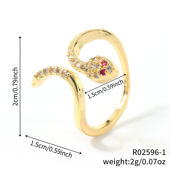 Wholesale Copper Inlaid Zircon Snake Zodiac Open Ring Electroplated Women's Fashion Jewelry
