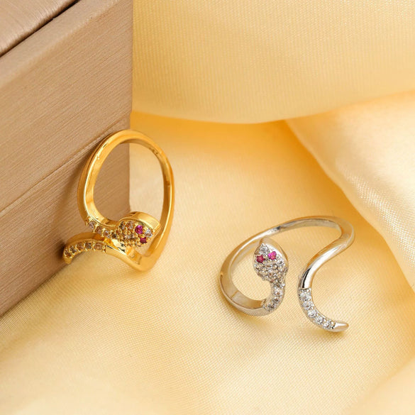 Wholesale Copper Inlaid Zircon Snake Zodiac Open Ring Electroplated Women's Fashion Jewelry