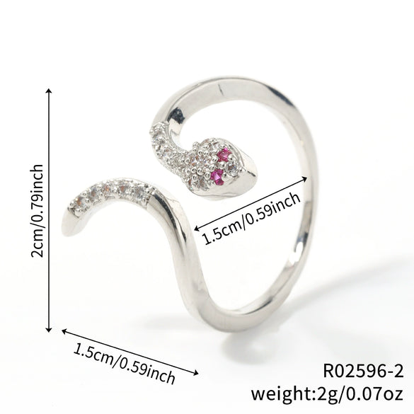 Wholesale Copper Inlaid Zircon Snake Zodiac Open Ring Electroplated Women's Fashion Jewelry
