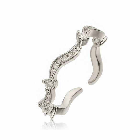 Wholesale Copper Inlaid Zircon Wave Heart Flower Sweet Style Dripping Oil Women's Ring