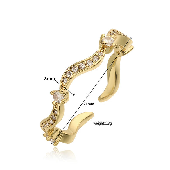Wholesale Copper Inlaid Zircon Wave Heart Flower Sweet Style Dripping Oil Women's Ring