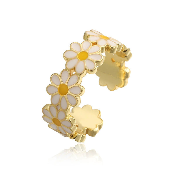 Wholesale Copper Inlaid Zircon Wave Heart Flower Sweet Style Dripping Oil Women's Ring