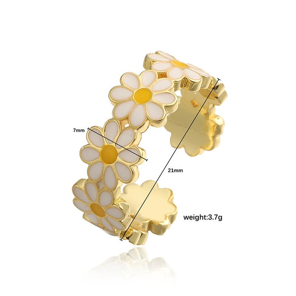 Wholesale Copper Inlaid Zircon Wave Heart Flower Sweet Style Dripping Oil Women's Ring