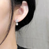 Wholesale Copper Inlaid Zircon Women's Earrings Simple Geometric Style With Leaf Shape And Imitation Pearl