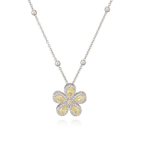 Wholesale Copper Inlaid Zirconia Fivepetal Flower Pendant Necklace Light Luxury Women's O Word Chain
