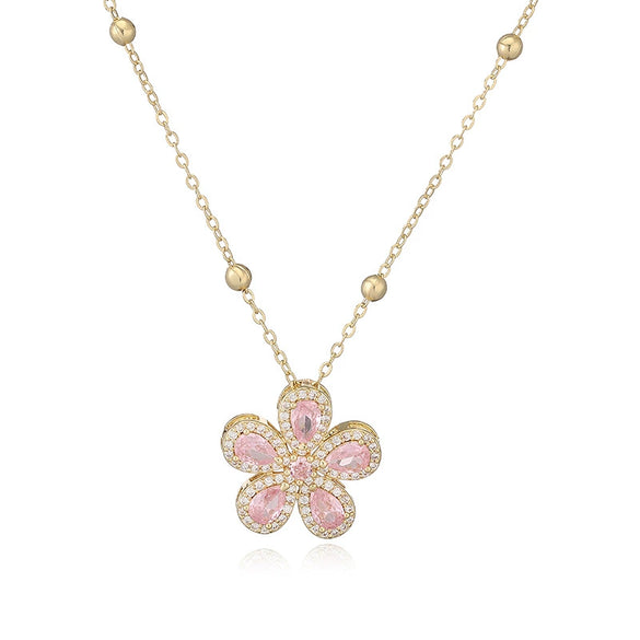 Wholesale Copper Inlaid Zirconia Fivepetal Flower Pendant Necklace Light Luxury Women's O Word Chain