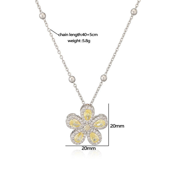 Wholesale Copper Inlaid Zirconia Fivepetal Flower Pendant Necklace Light Luxury Women's O Word Chain