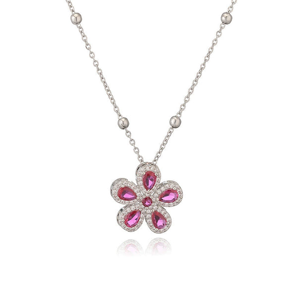 Wholesale Copper Inlaid Zirconia Fivepetal Flower Pendant Necklace Light Luxury Women's O Word Chain
