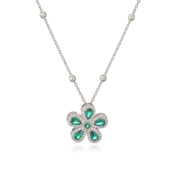 Wholesale Copper Inlaid Zirconia Fivepetal Flower Pendant Necklace Light Luxury Women's O Word Chain