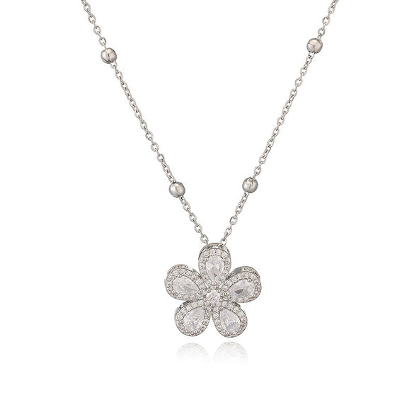 Wholesale Copper Inlaid Zirconia Fivepetal Flower Pendant Necklace Light Luxury Women's O Word Chain