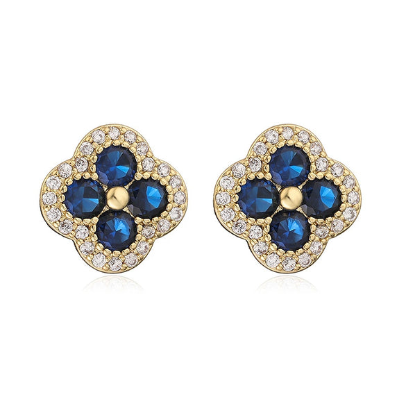 Wholesale Copper Inlaid Zirconia Four Leaf Clover Flower Petal Light Luxury Women's Earrings