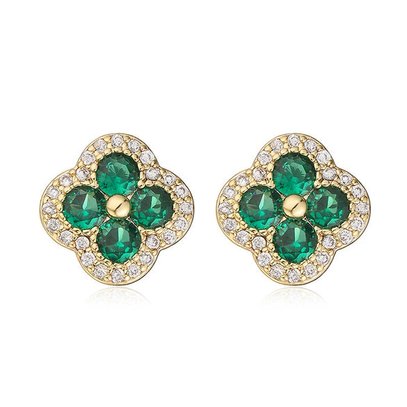 Wholesale Copper Inlaid Zirconia Four Leaf Clover Flower Petal Light Luxury Women's Earrings