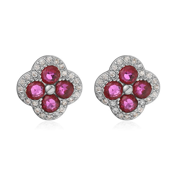Wholesale Copper Inlaid Zirconia Four Leaf Clover Flower Petal Light Luxury Women's Earrings