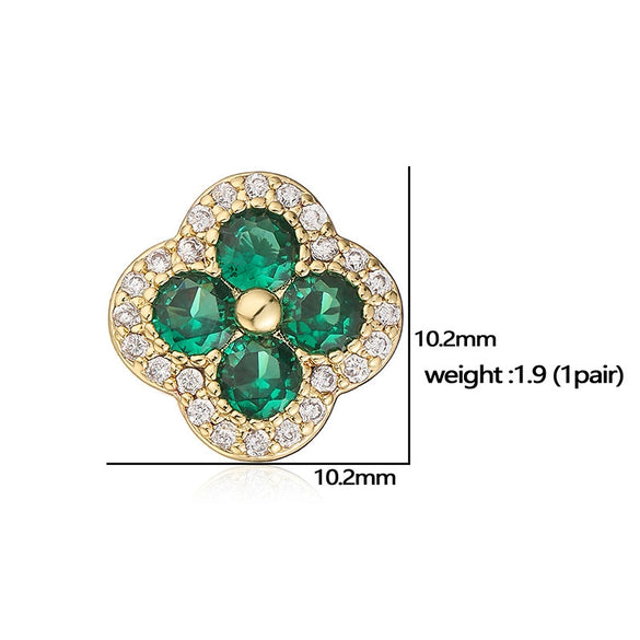 Wholesale Copper Inlaid Zirconia Four Leaf Clover Flower Petal Light Luxury Women's Earrings