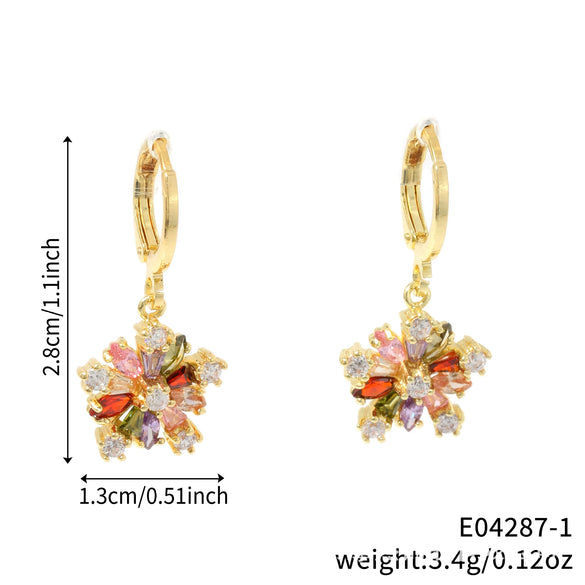 Wholesale Copper Inlaid Zirconium Earrings With Colorful Maple Leaf And Flower Shapes Electroplated Fashion Simple Stylish Versatile Women's Jewelry