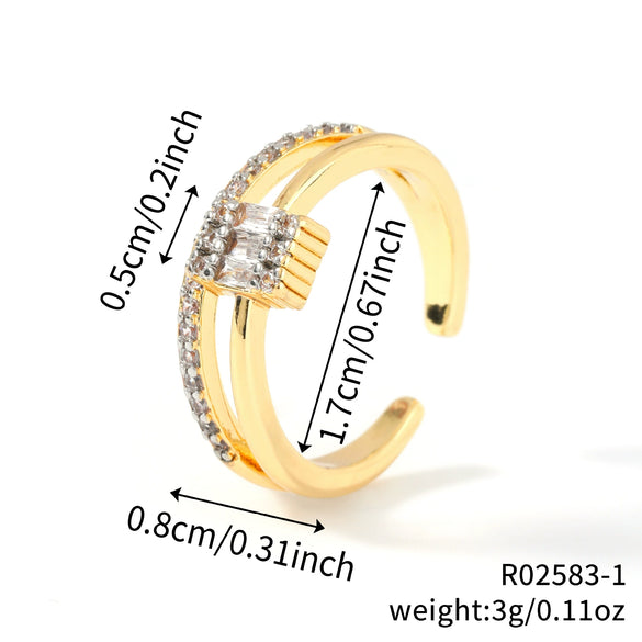 Wholesale Copper Inlaid Zirconium Geometric Asymmetrical Open Ring Earrings Handmade Electroplated Jewelry
