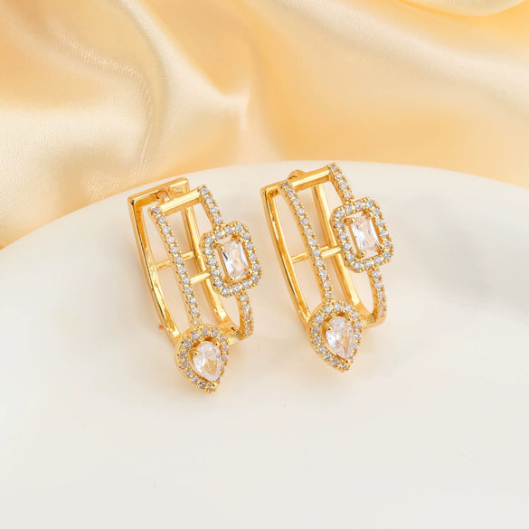 Wholesale Copper Inlaid Zirconium Geometric Water Drop Cut Out Square Earrings For Women Electroplated Simple Stylish