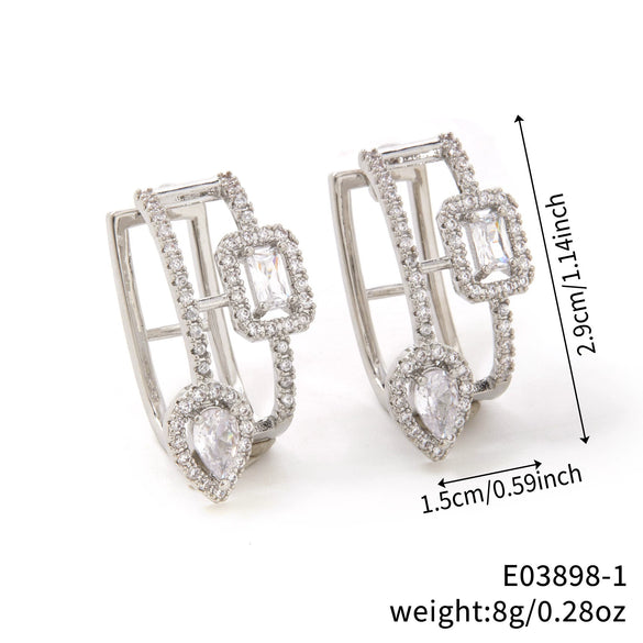 Wholesale Copper Inlaid Zirconium Geometric Water Drop Cut Out Square Earrings For Women Electroplated Simple Stylish