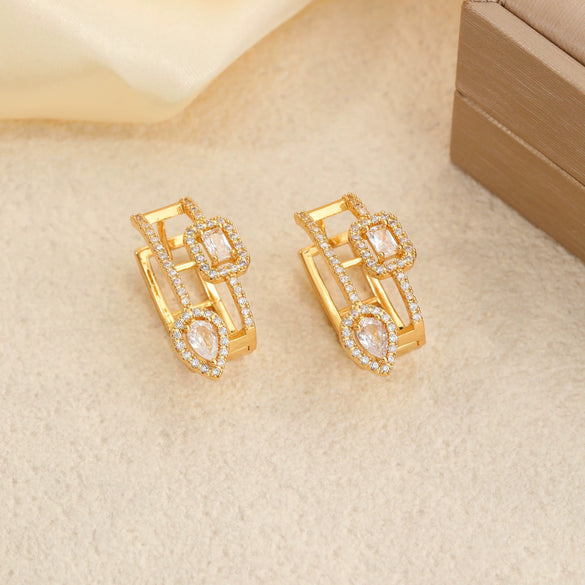 Wholesale Copper Inlaid Zirconium Geometric Water Drop Cut Out Square Earrings For Women Electroplated Simple Stylish