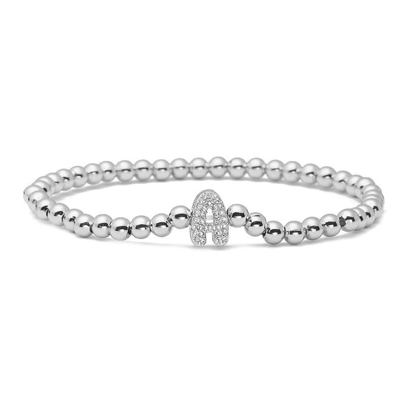 Wholesale Copper Inlaid Zirconium Letter Round Beaded Elastic Bracelet For Women Fashion Design