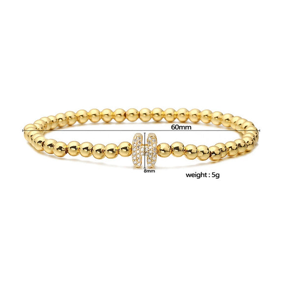 Wholesale Copper Inlaid Zirconium Letter Round Beaded Elastic Bracelet For Women Fashion Design