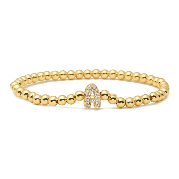Wholesale Copper Inlaid Zirconium Letter Round Beaded Elastic Bracelet For Women Fashion Design