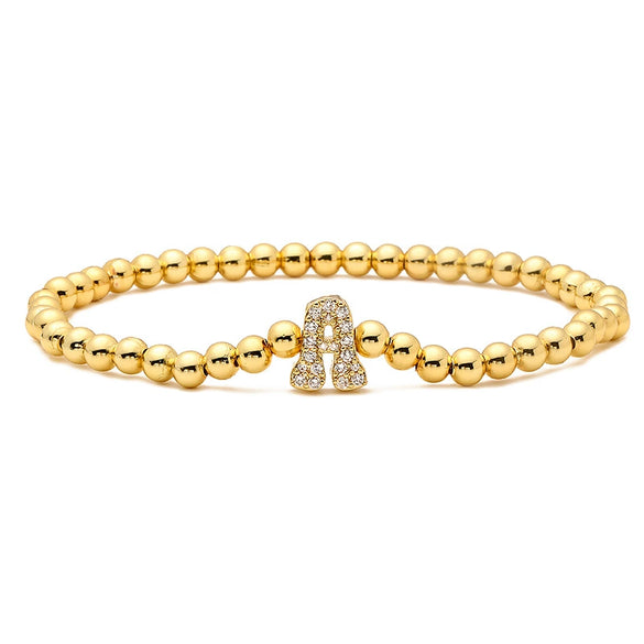 Wholesale Copper Inlaid Zirconium Letter Round Beaded Elastic Bracelet Minimalist Style Hand Jewelry For Women