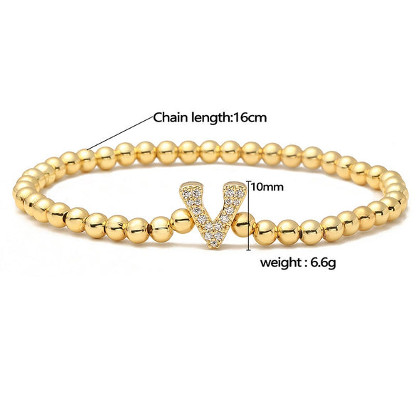 Wholesale Copper Inlaid Zirconium Letter Round Beaded Elastic Bracelet Minimalist Style Hand Jewelry For Women