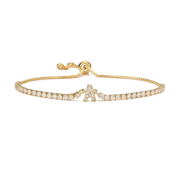 Wholesale Copper Inlaid Zirconium Women's Minimalist Letters Adjustable Bracelet