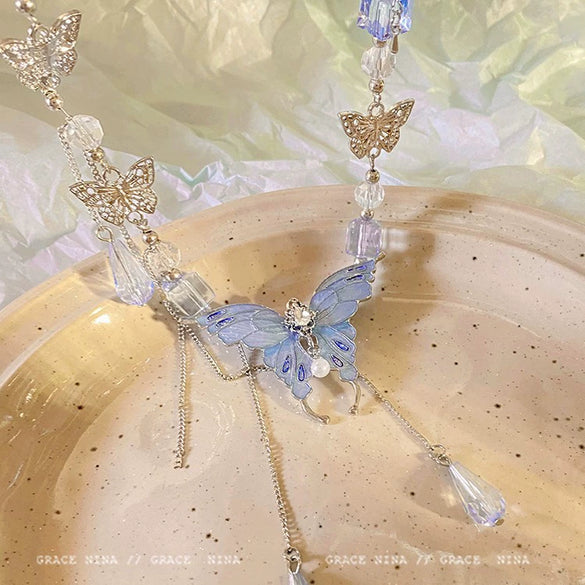 Wholesale Copper Insect Pattern Electroplating Butterfly Tassel Clavicle Necklace For Women