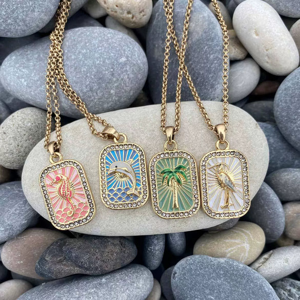 Wholesale Copper Jewelry Animal Zodiac Geometric Style Square Pendant Clavicle Chain For Women With Electroplating