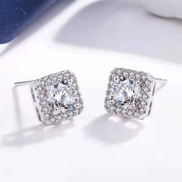 Wholesale Copper Jewelry Geometric Style Microinlaid Square Zircon Necklace And Earring Set For Women