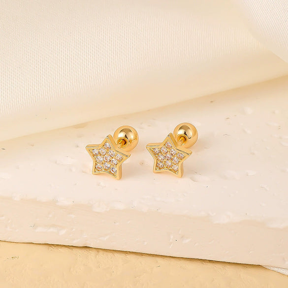 Wholesale Copper Jewelry Inlaid Zircon Star Earrings