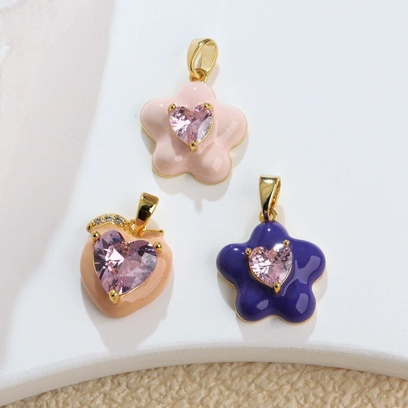 Wholesale Copper Jewelry Lovely Style Geometric And Heart Shape Dripping Oil Necklace Pendant And Ear Accessories