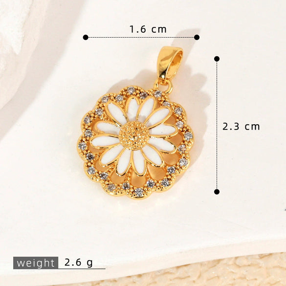 Wholesale Copper Jewelry Pendant With Rotatable Flower Shape Set With Zirconia For Bracelet Earrings Necklace Accessories