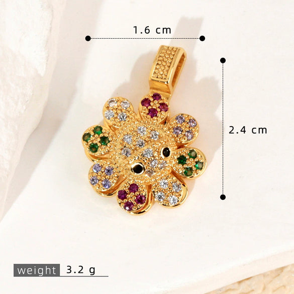 Wholesale Copper Jewelry Pendant With Rotatable Flower Shape Set With Zirconia For Bracelet Earrings Necklace Accessories