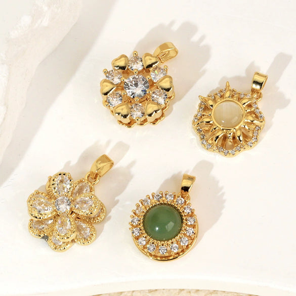 Wholesale Copper Jewelry Pendant With Rotatable Flower Shape Set With Zirconia For Bracelet Earrings Necklace Accessories