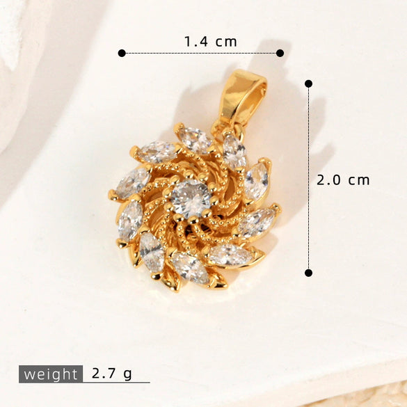 Wholesale Copper Jewelry Pendant With Rotatable Flower Shape Set With Zirconia For Bracelet Earrings Necklace Accessories