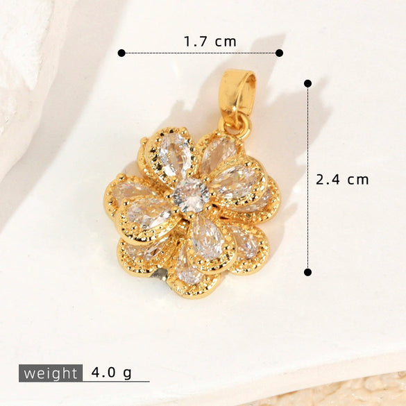 Wholesale Copper Jewelry Pendant With Rotatable Flower Shape Set With Zirconia For Bracelet Earrings Necklace Accessories