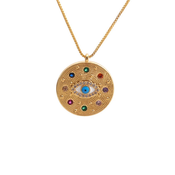 Wholesale Copper Jewelry With Devil's Eye Pattern And Real Gold Plated Treatment Unisex Box Chain Necklace