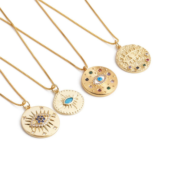 Wholesale Copper Jewelry With Devil's Eye Pattern And Real Gold Plated Treatment Unisex Box Chain Necklace